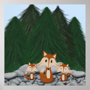 Poster Famille adorable de renards
