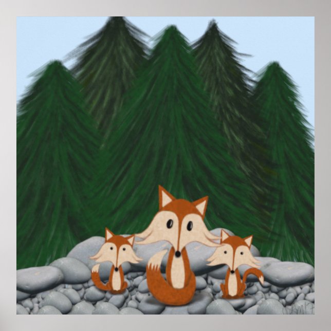 Poster Famille adorable de renards (Devant)