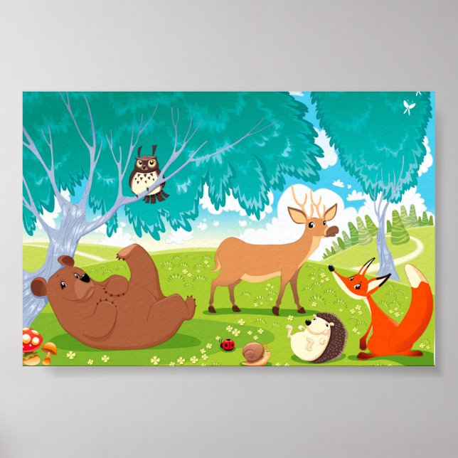Poster Famille d'animaux dans le bois. (Devant)