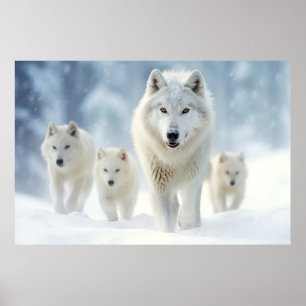 Poster Famille d'animaux loups errer la nature