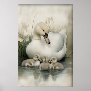 Poster Famille de canards antiques impression, Oie Minima