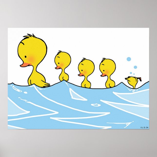 Poster Famille de canards de natation (Devant)