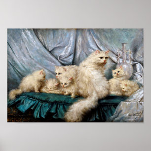 Poster Famille de chats blancs, Carl Kahler