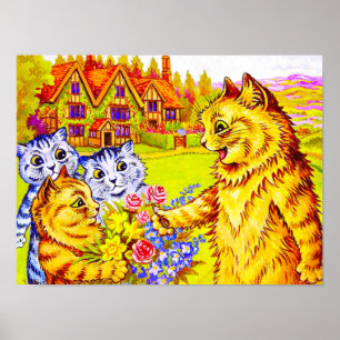 Poster Famille de chats dans le jardin