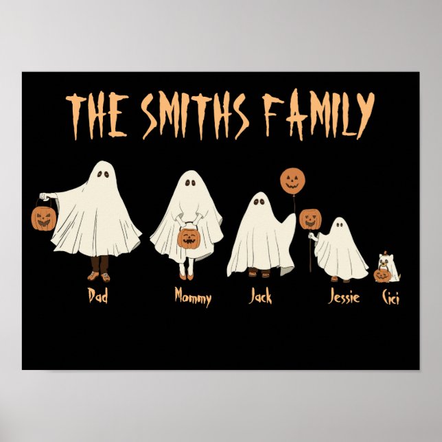 Poster Famille de fantômes éffrayants d'Halloween (Devant)