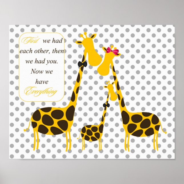 Poster famille de girafe pois bébé jaune pépinière (Devant)