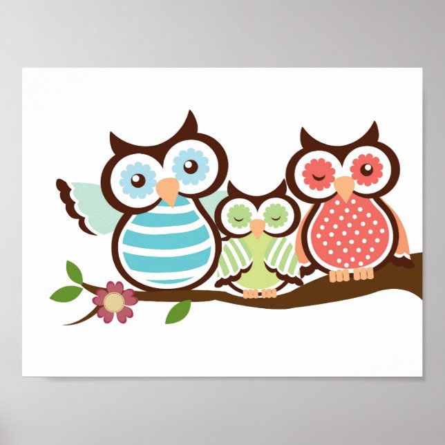 Poster Famille de hiboux mignonne (Devant)