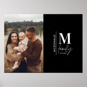 Poster Famille de monogramme photo moderne noir et blanc