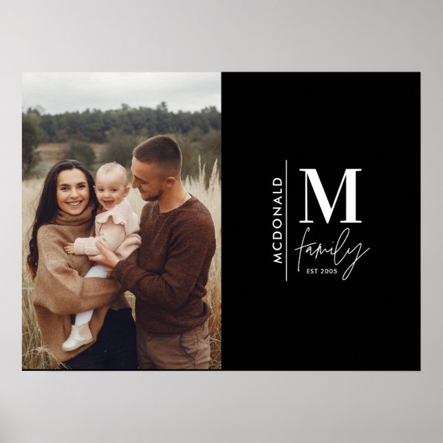 Poster Famille de monogramme photo moderne noir et blanc (Devant)