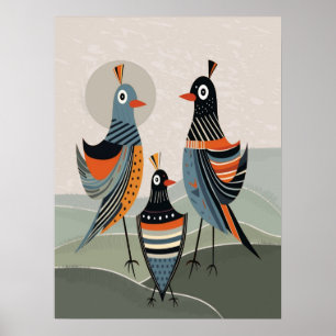 Poster Famille de oiseaux colorés Boho Minimaliste Neutre