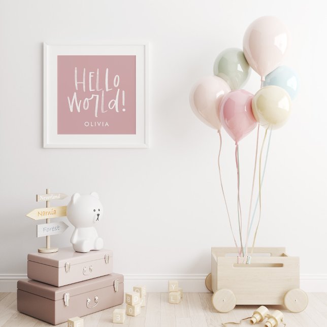 Poster Famille de photo monogramme moderne rose et blanc (Créateur téléchargé)