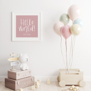 Poster Famille de photo monogramme moderne rose et blanc