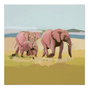 Poster Famille D'Éléphants Dans La Nature