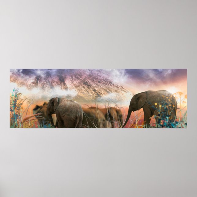 Poster Famille d'éléphants du Kilimandjaro (Devant)