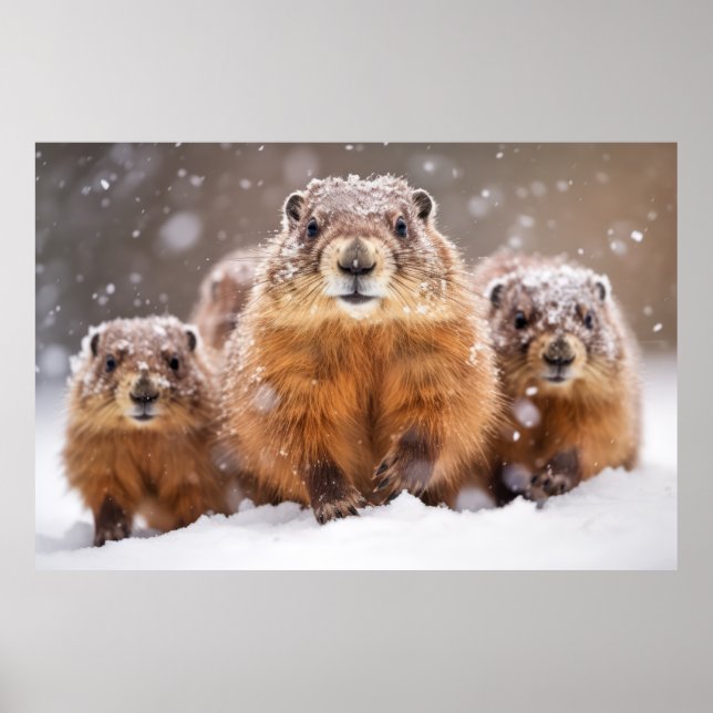 Poster Famille des animaux marmottes errer Nature (Devant)