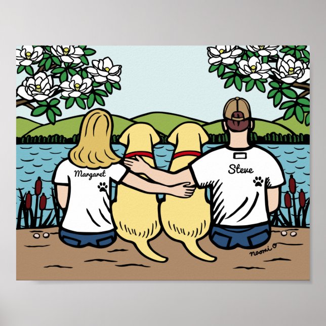 Poster Famille du Labrador jaune personnalisé Blonde long (Devant)