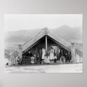 Poster Famille Maori à la maison PhotographieNouvelle-Zél