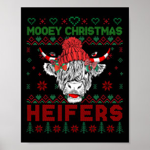 Poster Famille Noël Doux moche Highland Vache Aimer He