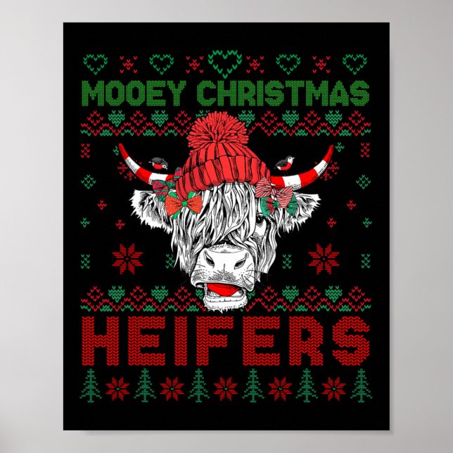 Poster Famille Noël Doux moche Highland Vache Aimer He (Devant)