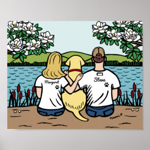 Poster Famille personnalisée du Labrador jaune Blonde L