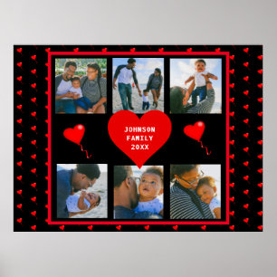 Poster Famille Photo Collage Famille Coeur Noir Arrière -