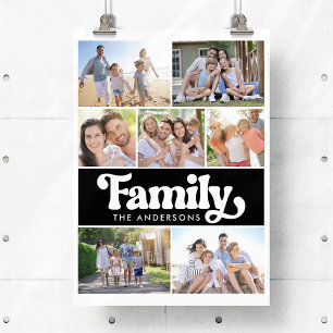 Poster Famille Retro Typographie Photo Collage