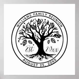Poster Famille Réunion Boho Tree Monogramme Nom