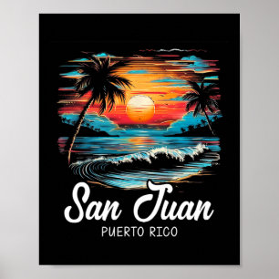 Poster Famille Vacances Retro Sunset Porto Rico San Juan