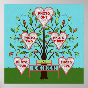 Poster Family Tree Custom 5 Photo Collage Summer Leaves
