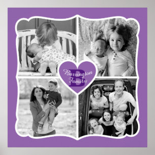 Poster Family Valentine Instagram Heart Photo Grid Purple