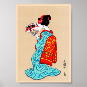 Poster fan de kimono de geisha classique Cool japonais