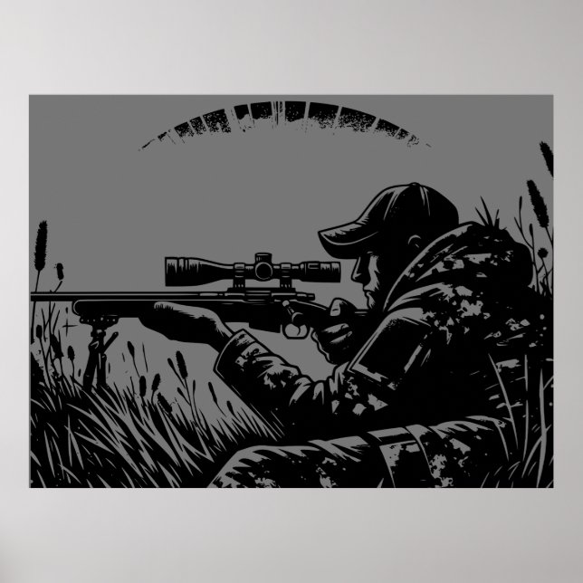 Poster Fanatiques de la chasse au fusil Noir et gris | (Devant)