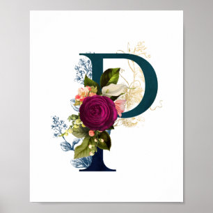 Poster Fancy Floral Monogram Letter P  