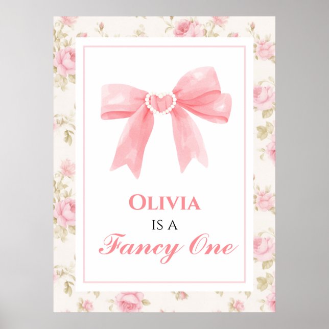 Poster Fancy One Rose Bow preppy 1er anniversaire (Devant)