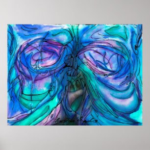 Poster Fantaisie Bleue Aquarelle
