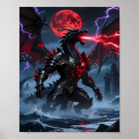 Fantaisie de dragon noir armé de lune de sang roug
