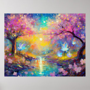 Poster Fantaisie de fleurs de cerisier Lever de soleil Ru