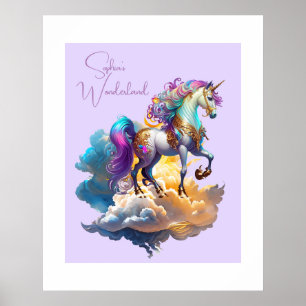 Poster Fantaisie de licorne magique Nuages Anniversaire