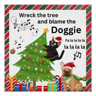 Poster Fantaisie Noire Chat Et Chien Noël