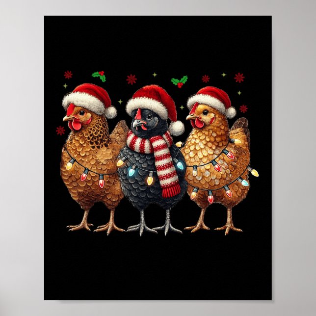 Poster Fantaisie poulets de Noël Lumières Animaux Agricul (Devant)