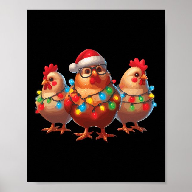 Poster Fantaisie poulets de Noël Lumières ferme animal mi (Devant)