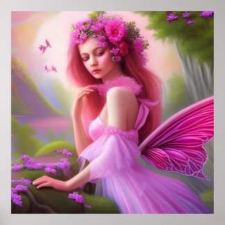 Poster Fantaisie Rose Fée Princesse Art Grande