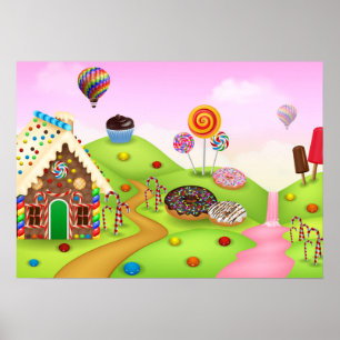 Poster Fantastic Candy Land Paysage Arrière - plan