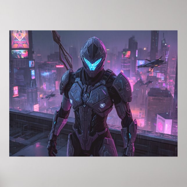 Poster Fantasy Art- Sentinel of the Neon Divide (Devant)