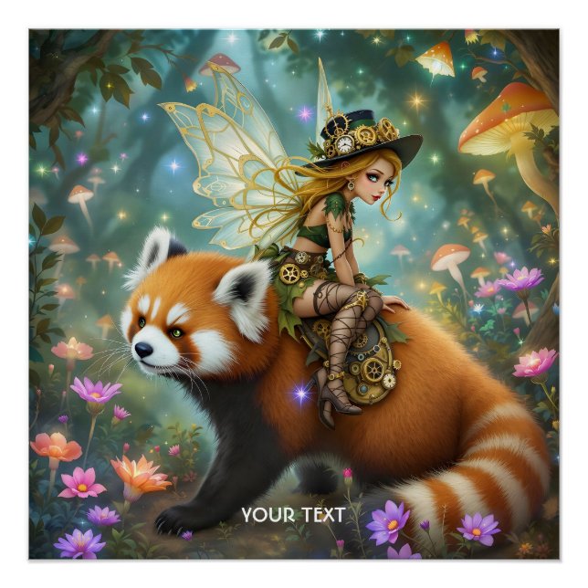 Poster Fantasy Cute Girl Riding Panda (Devant)
