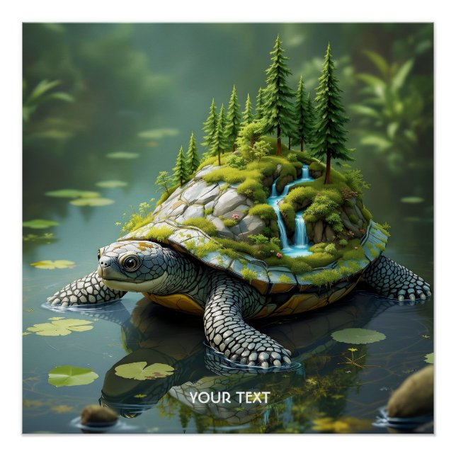 Poster Fantasy Cute Serene Turtle Forest (Devant)