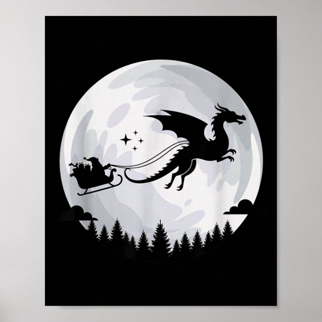 Poster Fantasy Dragon Moon Sleigh, Santa Pulled By Dragon (Devant)