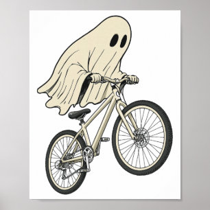 Poster Fantôme drôle d'Halloween à vélo VTT 