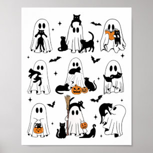 Poster Fantôme Drôle Tenant Un Chat Noir Lazy Halloween S