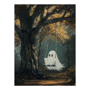 Poster Fantôme éffrayant sur la forêt d'Halloween à la ne